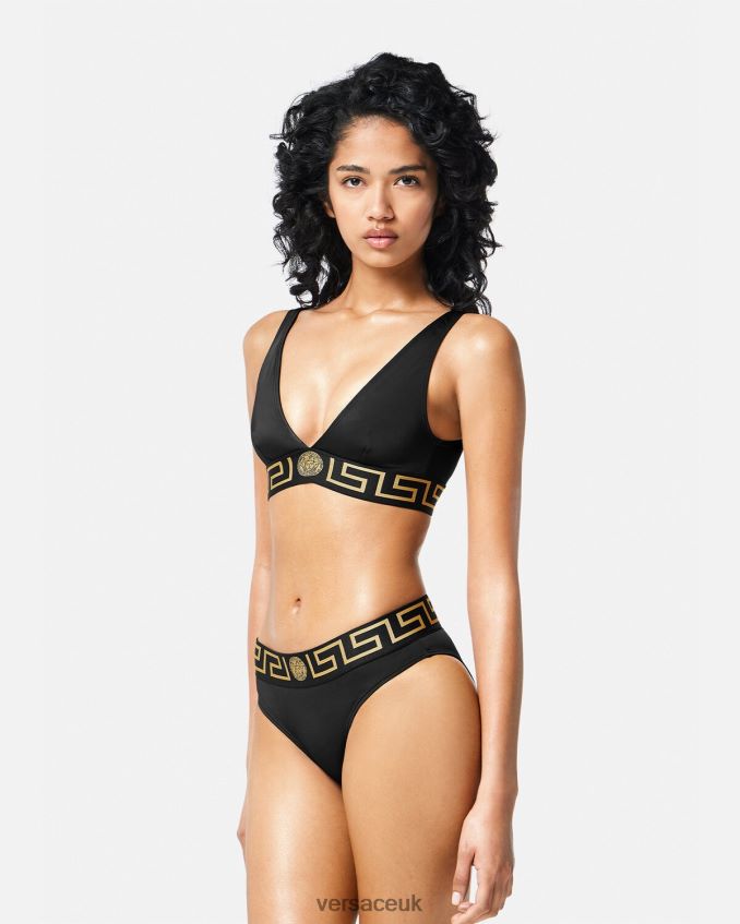 Women Versace Greca Border Bikini Briefs 6D2D061156 Black Underwear & Beachwear
