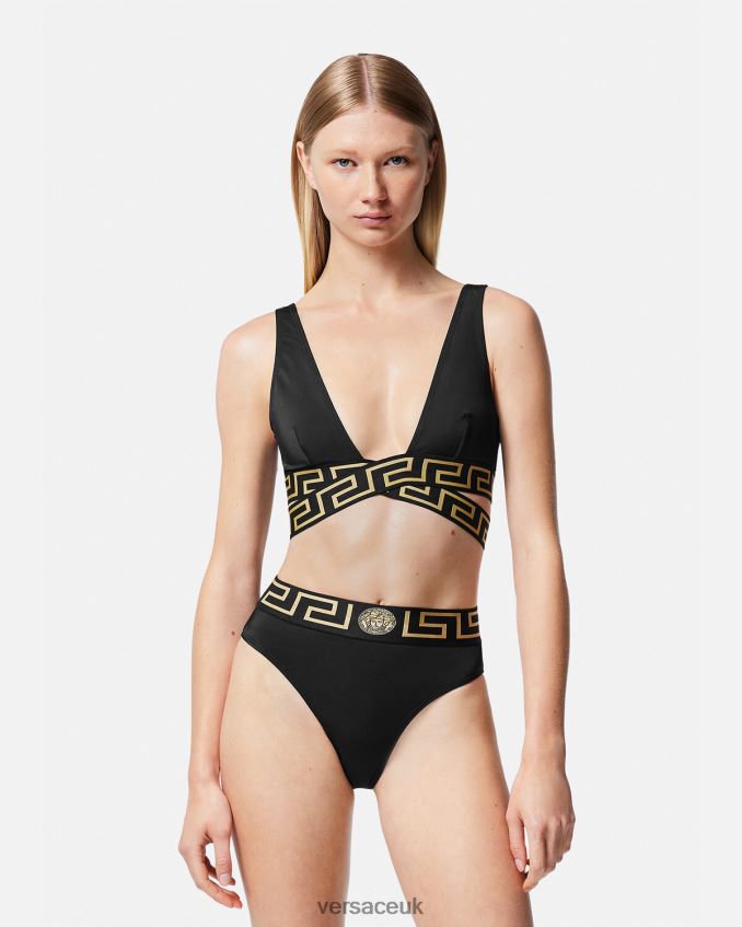 Women Versace Greca Border High Waist Bikini Briefs 6D2D061153 Black Underwear & Beachwear