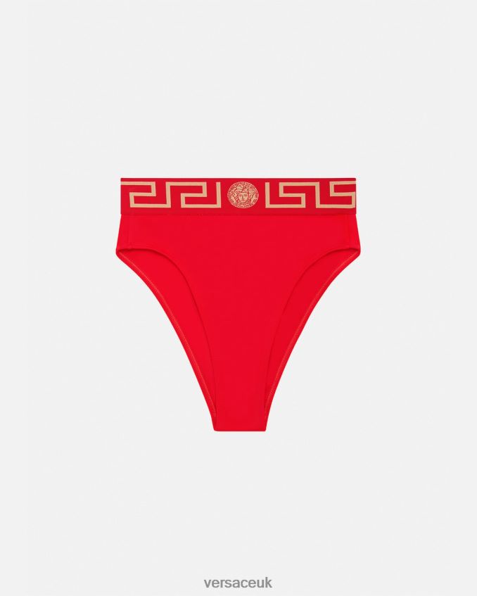 Women Versace Greca Border High Waist Bikini Briefs 6D2D061154 Red Underwear & Beachwear