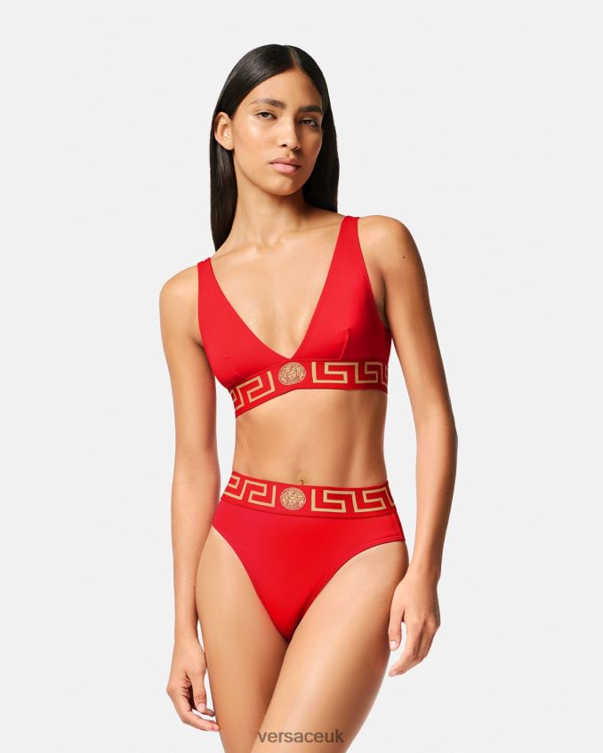Women Versace Greca Border High Waist Bikini Briefs 6D2D061154 Red Underwear & Beachwear