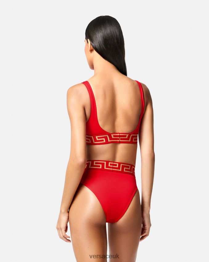 Women Versace Greca Border High Waist Bikini Briefs 6D2D061154 Red Underwear & Beachwear