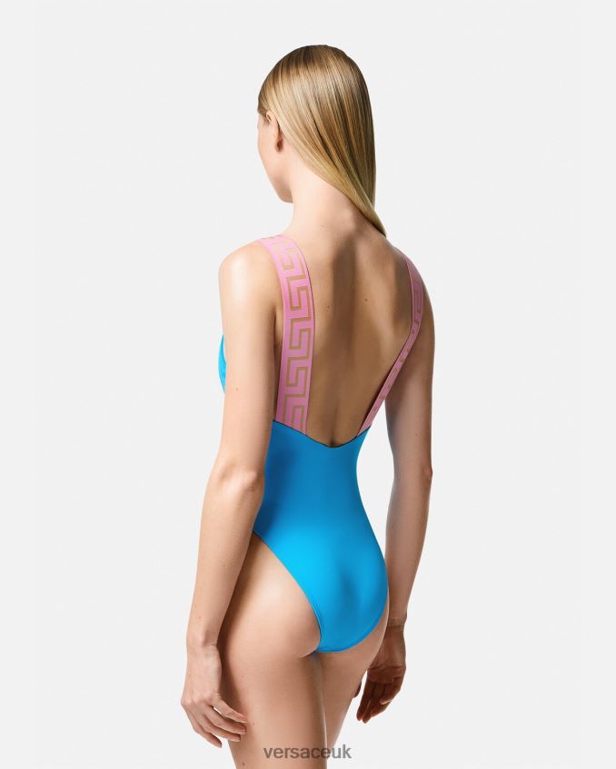 Women Versace Greca Border One-Piece Swimsuit 6D2D061136 Blue Underwear & Beachwear