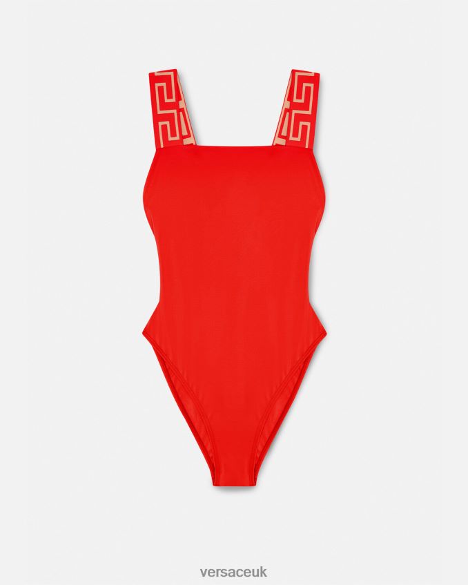 Women Versace Greca Border One-Piece Swimsuit 6D2D061159 Red Underwear & Beachwear