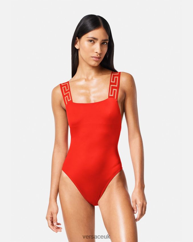 Women Versace Greca Border One-Piece Swimsuit 6D2D061159 Red Underwear & Beachwear