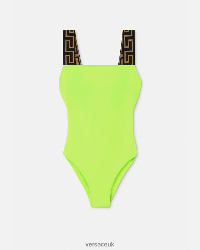 Women Versace Greca Border One-Piece Swimsuit 6D2D061179 Lime Underwear & Beachwear