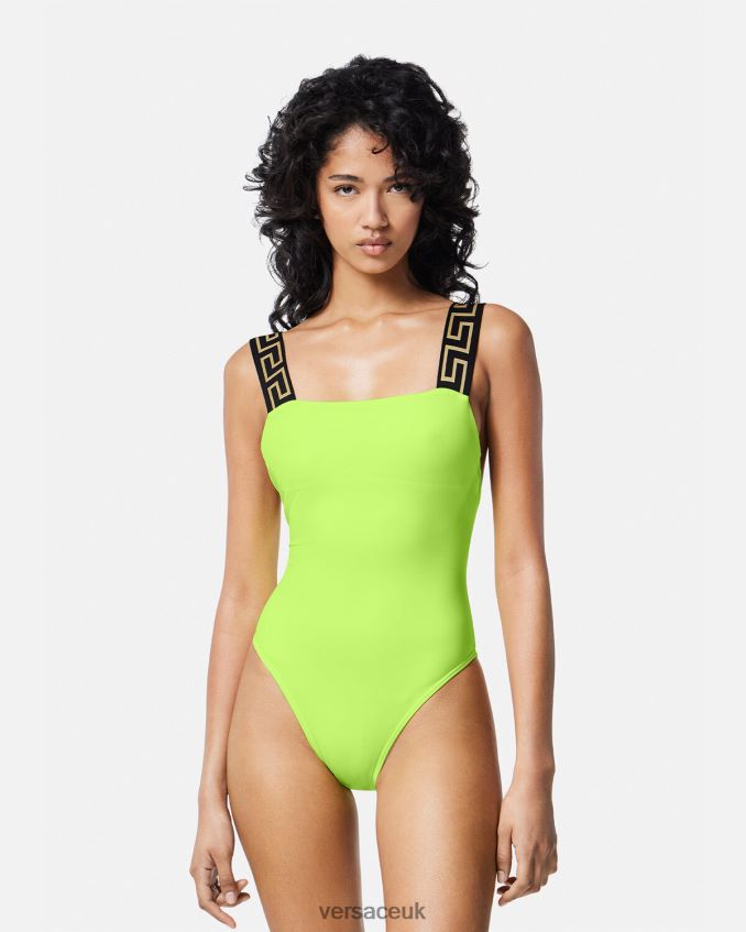 Women Versace Greca Border One-Piece Swimsuit 6D2D061179 Lime Underwear & Beachwear