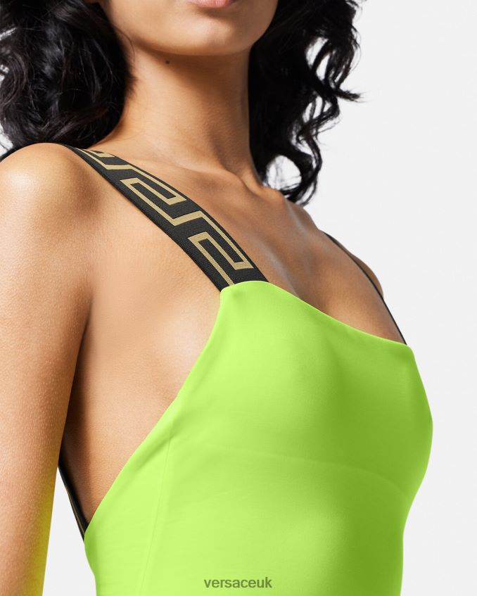 Women Versace Greca Border One-Piece Swimsuit 6D2D061179 Lime Underwear & Beachwear