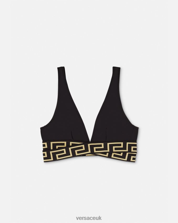 Women Versace Greca Border Triangle Bikini Top 6D2D061150 Black Underwear & Beachwear