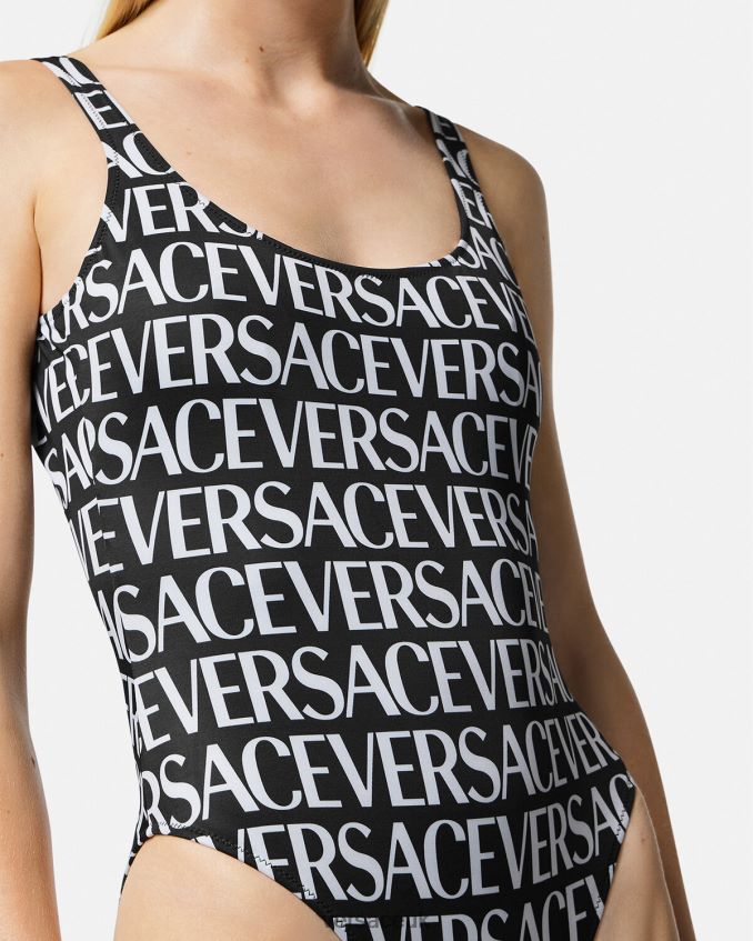 Women Versace Logo One-Piece Swimsuit 6D2D061137 Black & Print Underwear & Beachwear